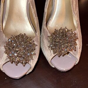 Crystal and Lace Slingback Stilettos